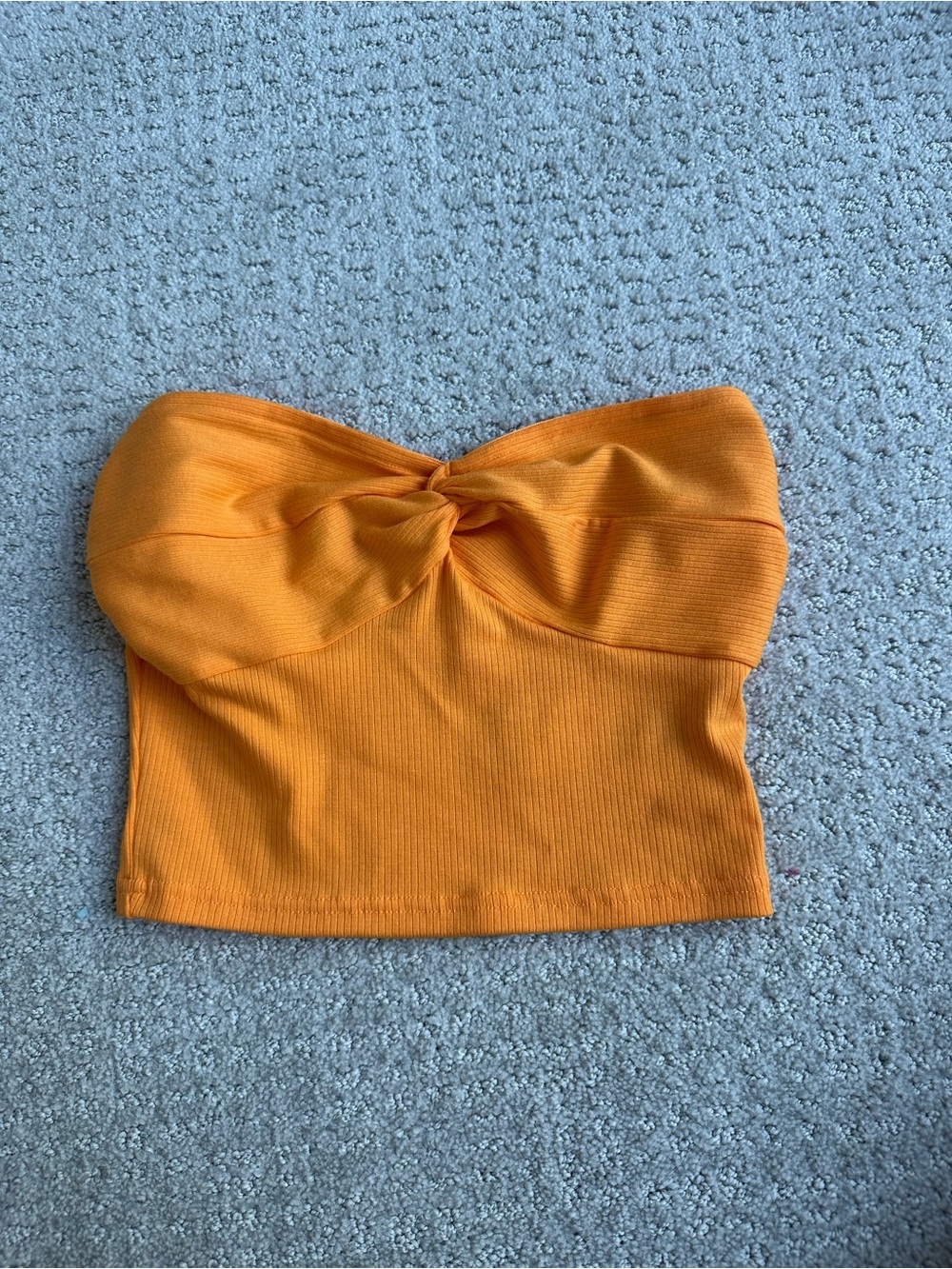 SHEIN Orange Ribbed Strapless Tube Top with Twist Detail